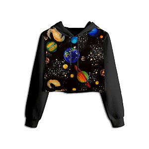 Cropped de Moletom Preto | Galáxia