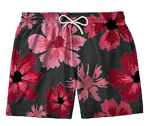 Short Masculino de Tactel | Flores Vermelhas