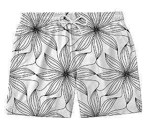 Short Masculino de Tactel | Flores Linhas P&B
