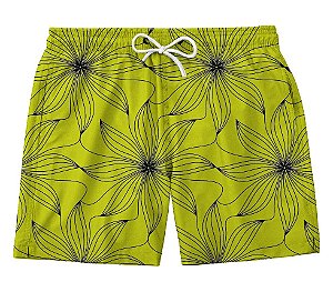 Short Masculino de Tactel | Flores Linhas Fundo Amarelo