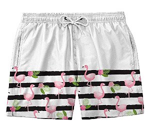 Short Masculino de Tactel | Listras P&B Flamingos
