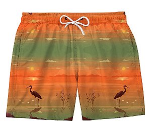 Short Masculino de Tactel | Paisagem com Flamingos