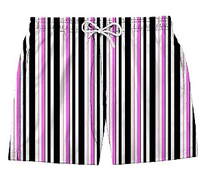 Short Masculino de Tactel | Listras Pretas e Roxo