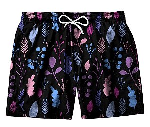 Short Masculino de Tactel | Folhas Roxas