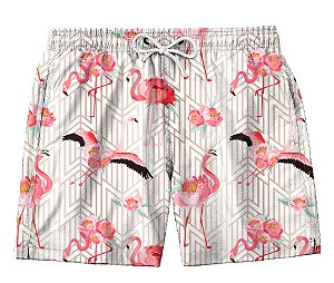 Short Masculino de Tactel | Flamingos Rosa