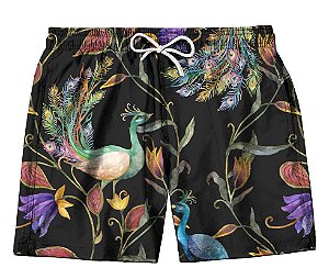 Short Masculino de Tactel | Pavão Fundo Preto