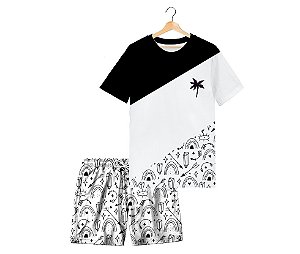 Conjunto Masculino Camiseta e Short Tactel | Coqueiro e Desenhos
