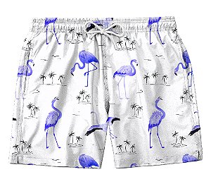 Short Masculino de Tactel | Flamingos Azul