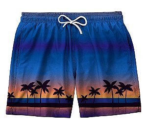 Short Masculino de Tactel | Coqueiros Fundo azul