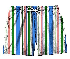Short Masculino de Tactel | Listras Azul, Verde e Rosa