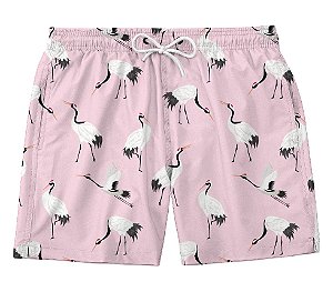 Short Masculino de Tactel | Aves Fundo Rosa