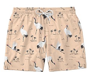 Short Masculino de Tactel | Aves Fundo Rose