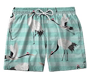 Short Masculino de Tactel | Aves e Listras Azuis