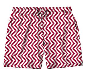 Short Masculino de Tactel | Listras Zig Zag Vermelho