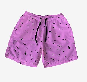 Short Masculino de Tactel | Passáros Fundo Rosa