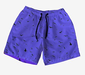 Short Masculino de Tactel | Passáros Fundo Azul