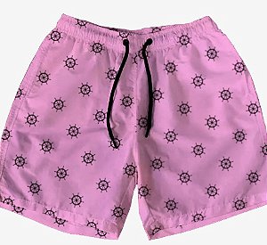 Short Masculino de Tactel | Símbolos Barco fundo rosa