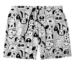 Short Masculino de Tactel | Cachorros Preto e Branco