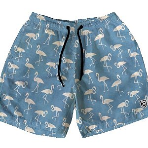 Short Masculino de Tactel | Flamingos Brancos