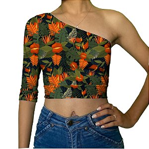 Cropped Uma Manga | Plantas Laranjas