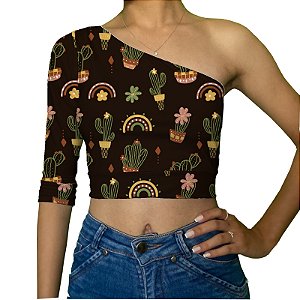 Cropped Uma Manga | Cactos e Flores