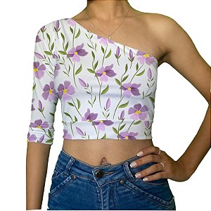 Cropped Uma Manga | Flores Roxas