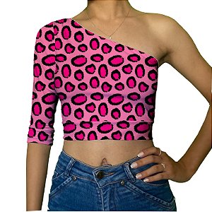 Cropped Uma Manga | Animal Print Rosa