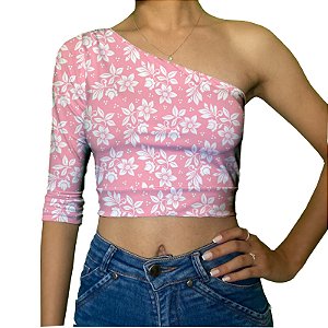 Cropped Uma Manga | Flores Brancas