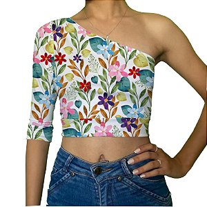 Cropped Uma Manga | Flores Coloridas