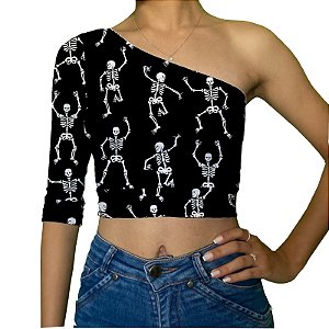 Cropped Uma Manga | Esqueletos P&B