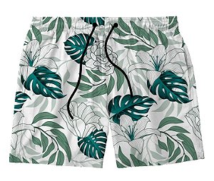 Short Masculino de Tactel | Flores e Folhas