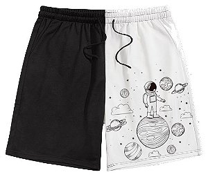 Bermuda Masculina de Moletom |  P&B Galáxia Astronauta