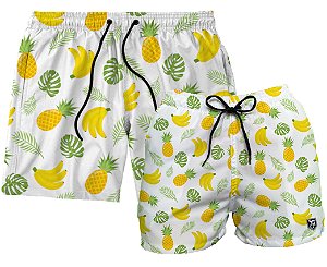 Kit Shorts Masculino e Feminino de Tactel | Abacaxis e Bananas