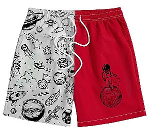 Bermuda Masculina de Moletom |  Vermelho e Branco Galáxia Et