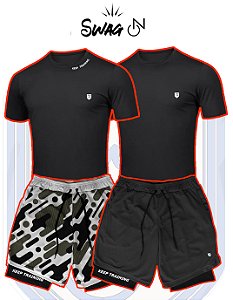 Kit 2 shorts Dry-Fit compressão + duas camisetas academia