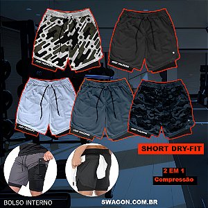 Kit 3 Shorts Dry-Fit Compressão 2 em 1