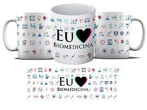 Caneca Personalizada - Curso Biomedicina - Eu amo biomedicina icones coloridos MD05