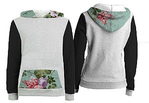 Casaco Canguru - Capuz e Bolsos Estampados. Flores 2