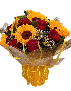 Buquê girassol e rosas