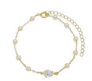 Pulseira de Pérolas com Gota de Cristal