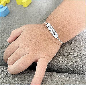 Pulseira infantil modelo plaquinha • Prata 925