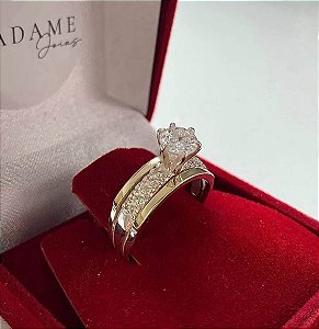 Anel solitário Prata 950 com Ouro