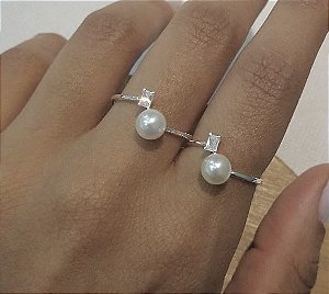 Anel pérola e zircônia Prata 925