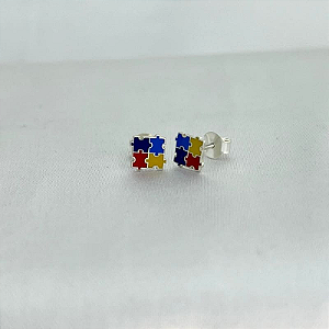 Brinco quebra cabeça autismo Prata 925