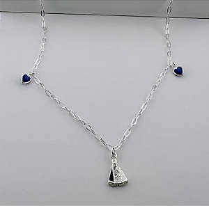 Pulseira Nossa Sra. Aparecida corações azuis l Prata 925