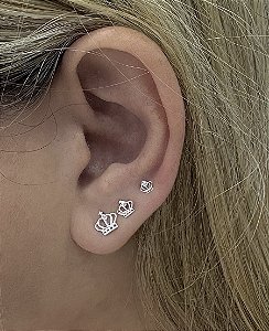 Trio brincos coroa Prata 925