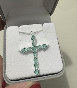 Colar cruz verde turmalina Prata 925
