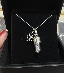 Colar sal grosso com pingente trevo Prata 925