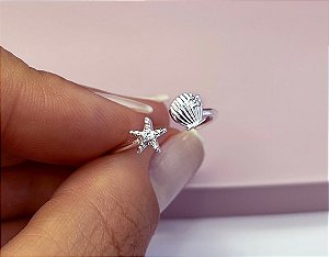 Anel mar concha e estrela Prata 925
