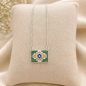 Colar Bandeira Brasil cravejada Prata 925